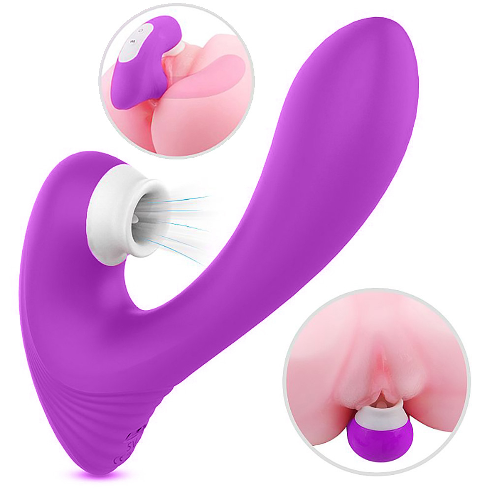 Vibrador Duplo Recarreg�vel Roxo com representa��o de uso para clit�ris e ponto G