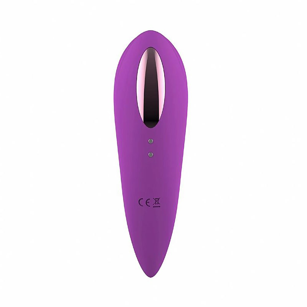 Vibrador para Clit�ris em Silicone Recarreg�vel Roxo - Vista de cima do vibrador, evidenciando o bocal do pulsador de ar para o clit�ris e o acabamento premium.