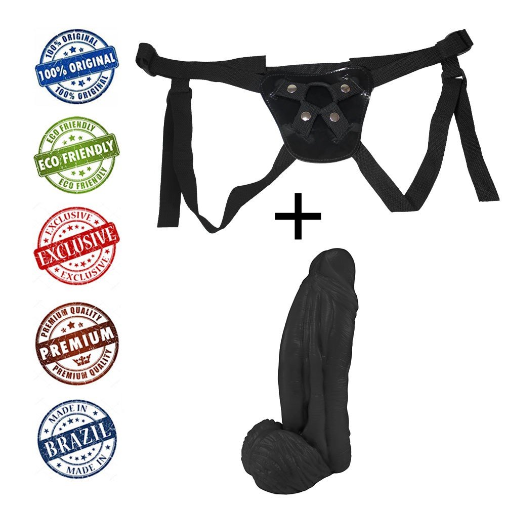 Cinta Peniana Ajustável com Pênis Large com Escroto 21 x 6,5cm Preto | Foto 05