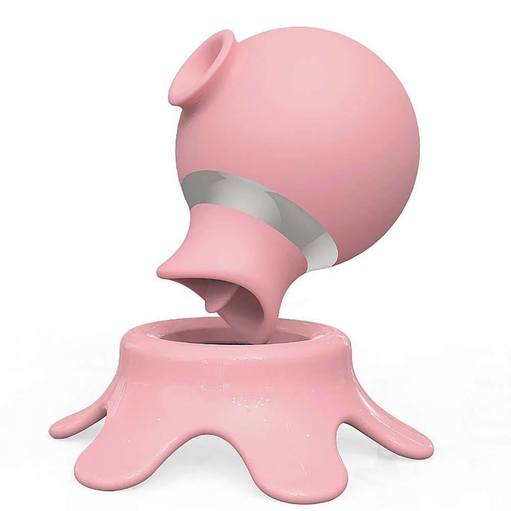 Vibrador para Clit�ris Octopi Pro Rosa, detalhes dos bot�es de controle e marca CE