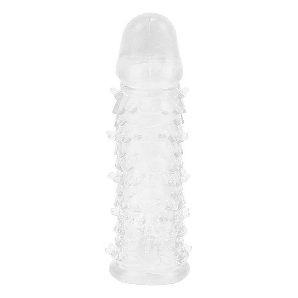 Capa Peniana Jelly Transparente com N�dulos Massageadores, vista frontal detalhando a textura e o formato.