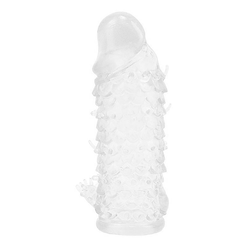 Capa Peniana Jelly Transparente com N�dulos Massageadores, vista de cima com destaque para a superf�cie nodular.