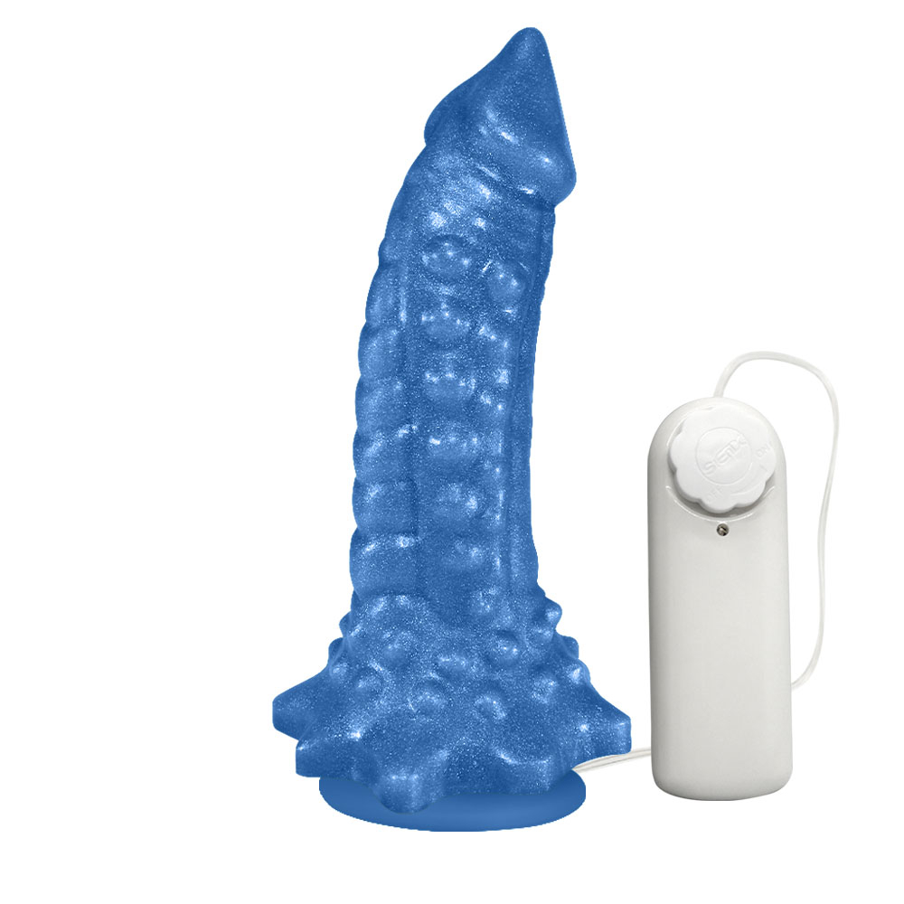 Pênis Feito em PVC Flexível com Massageador Reptile com Vibrador 18 x 4,5cm Azul Cintilante | Foto 02