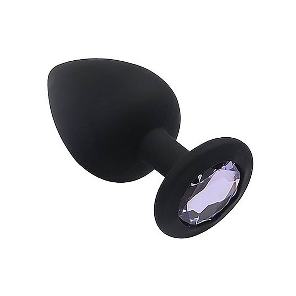 Plug Anal Joia em Silicone com Base Redonda e Pedra Lil�s 9 x 4cm Preto | Foto 05
