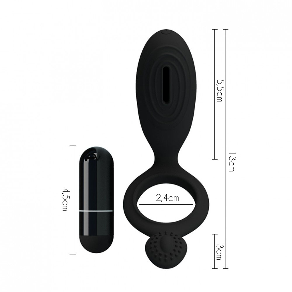 Anel Peniano em Silicone com Estimulador Clitoriano Vibrat�rio Ethel Preto | Foto 06