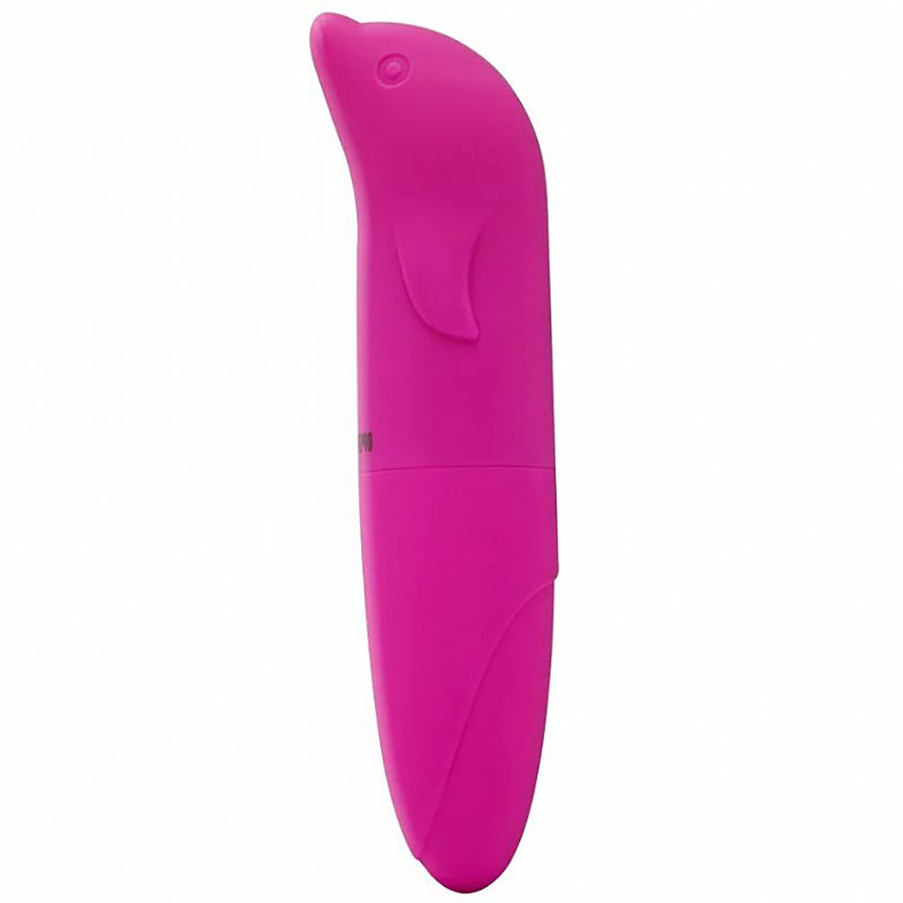 Vibrador Ponto G em Pl�stico R�gido com Formato de Golfinho Pink, vista lateral ligeiramente inclinada.