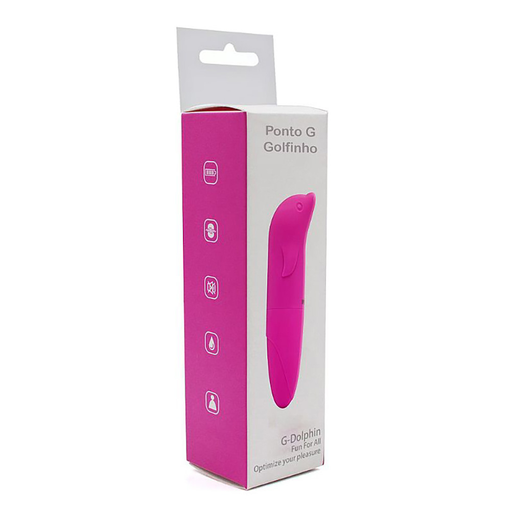 Vibrador Ponto G em Pl�stico R�gido com Formato de Golfinho Pink com indica��o do bot�o de ligar/desligar.