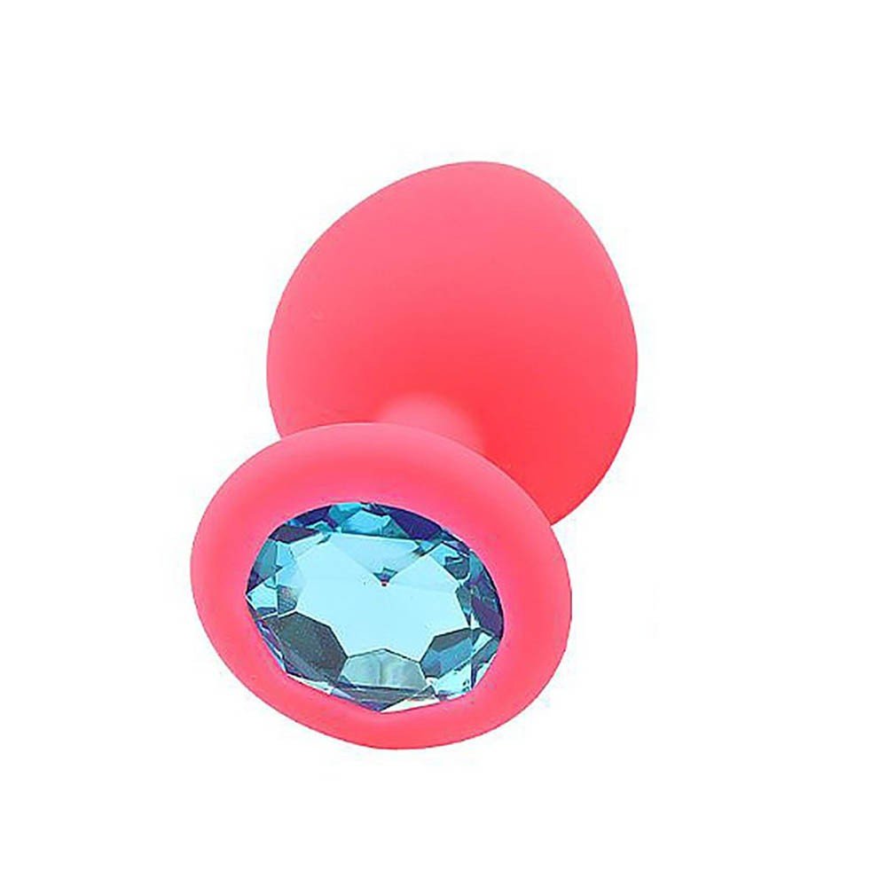Plug Anal Joia em Silicone com Base Redonda e Pedra Azul 9 x 4cm Pink | Foto 02