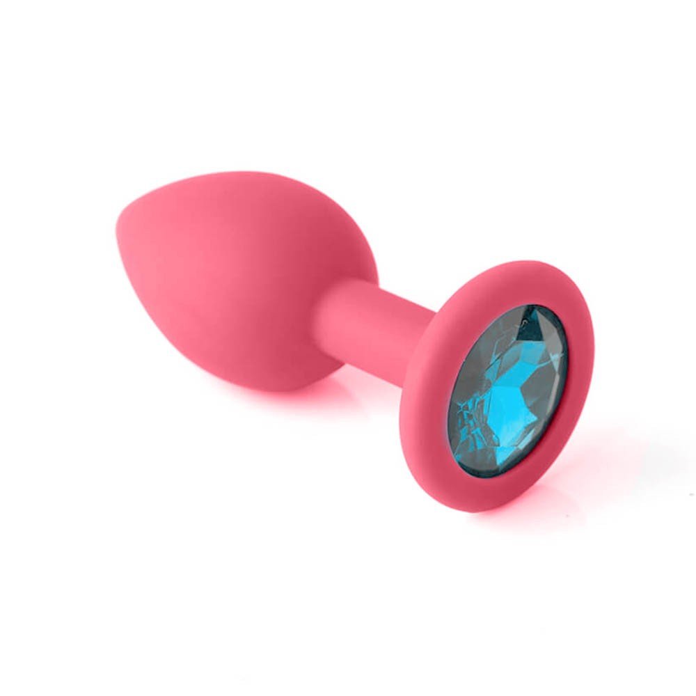 Plug Anal Joia em Silicone com Base Redonda e Pedra Azul 9 x 4cm Pink | Foto 04