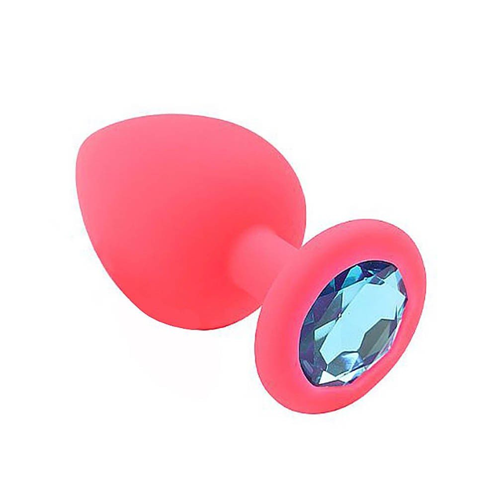 Plug Anal Joia em Silicone com Base Redonda e Pedra Azul 9 x 4cm Pink | Foto 05