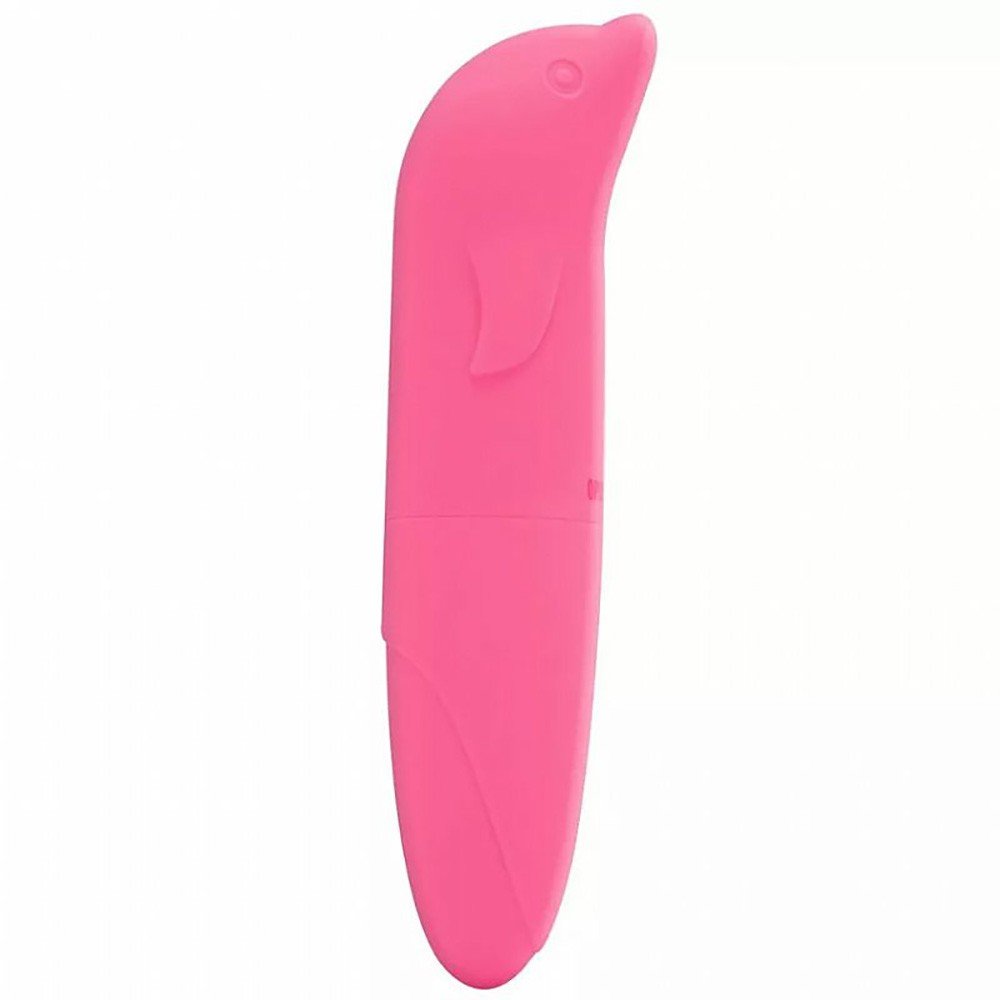 Vibrador Ponto G em Pl�stico R�gido com Formato de Golfinho Rosa, em vista frontal