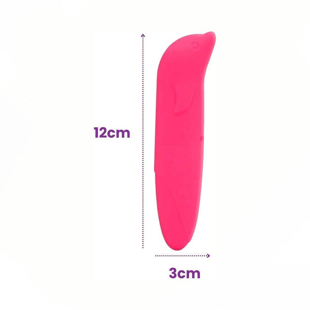 Vibrador Ponto G em Pl�stico R�gido com Formato de Golfinho Rosa, em close-up do corpo