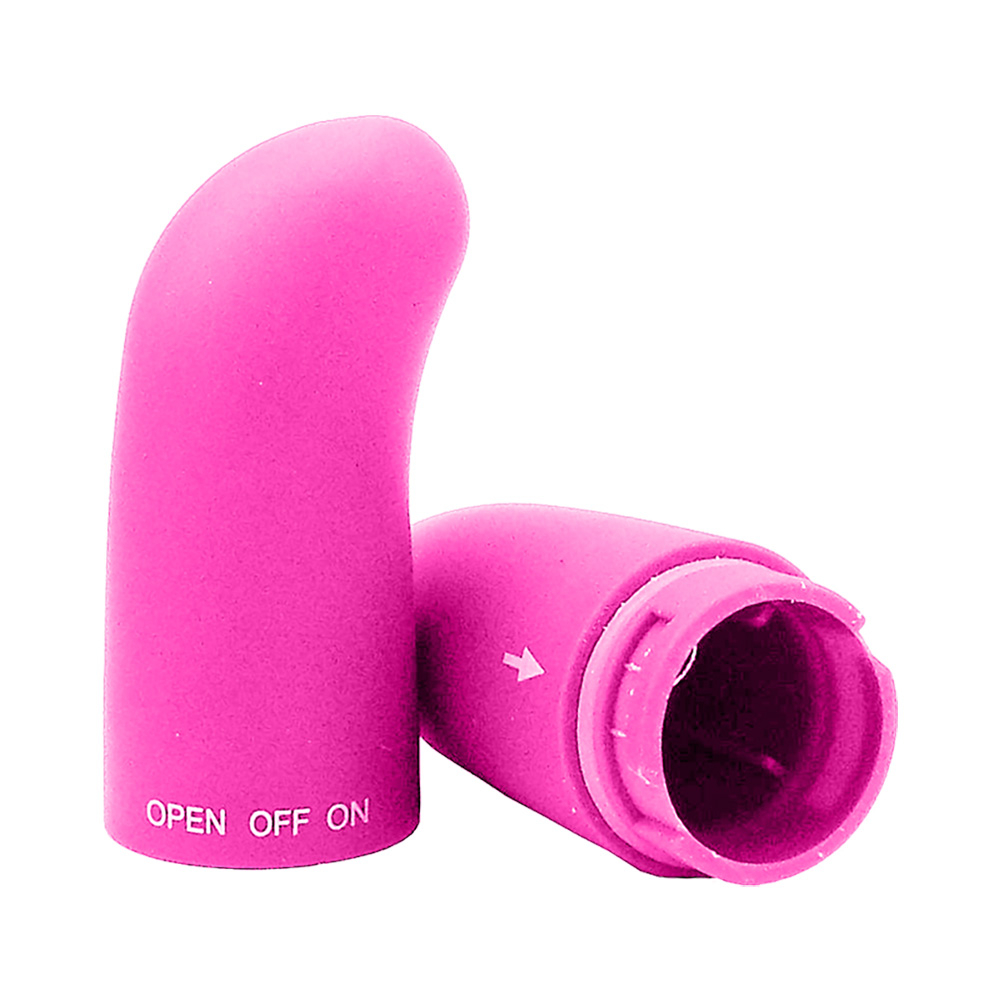 Vibrador Ponto G Liso Pink com as duas partes separadas, destacando a conex�o para a pilha e o formato anat�mico do vibrador em si, em fundo branco.