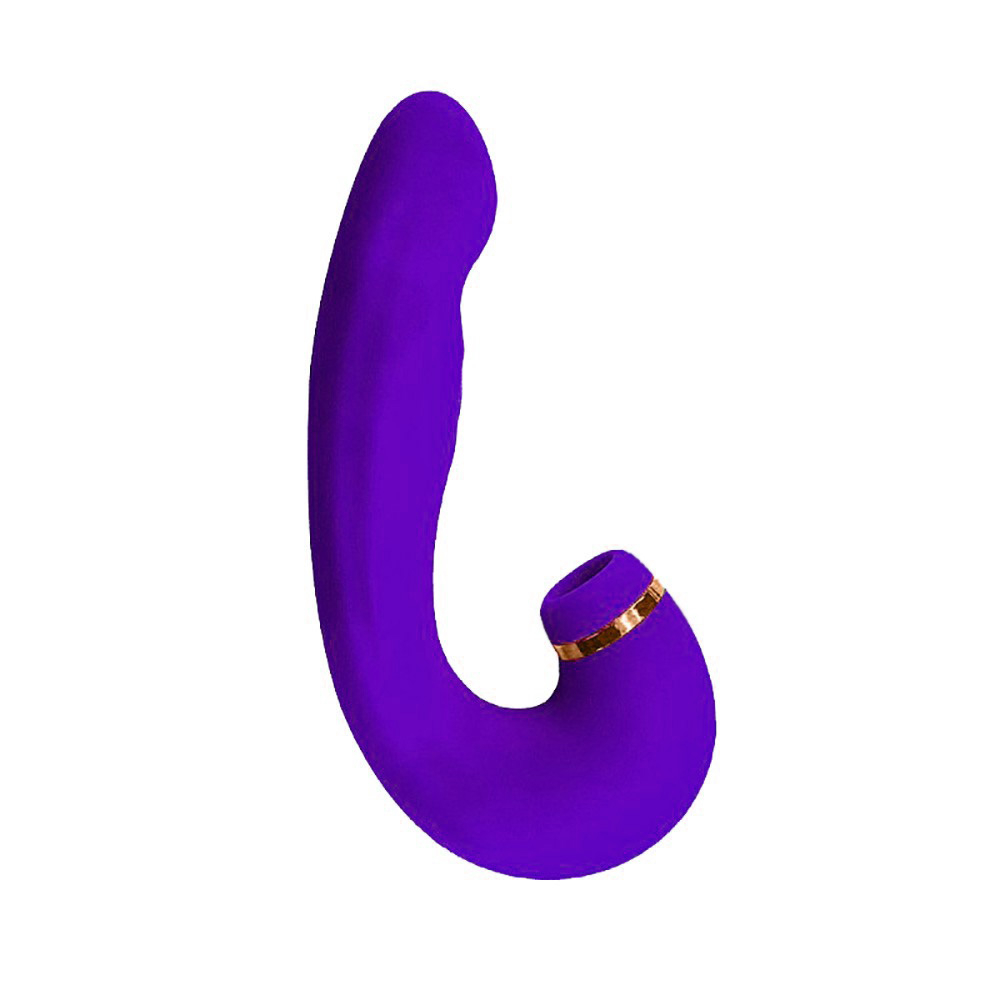 Vibrador Duplo Recarreg�vel Silicone Air Pulse 2 Roxo em vista lateral, evidenciando o design curvado para encaixe perfeito
