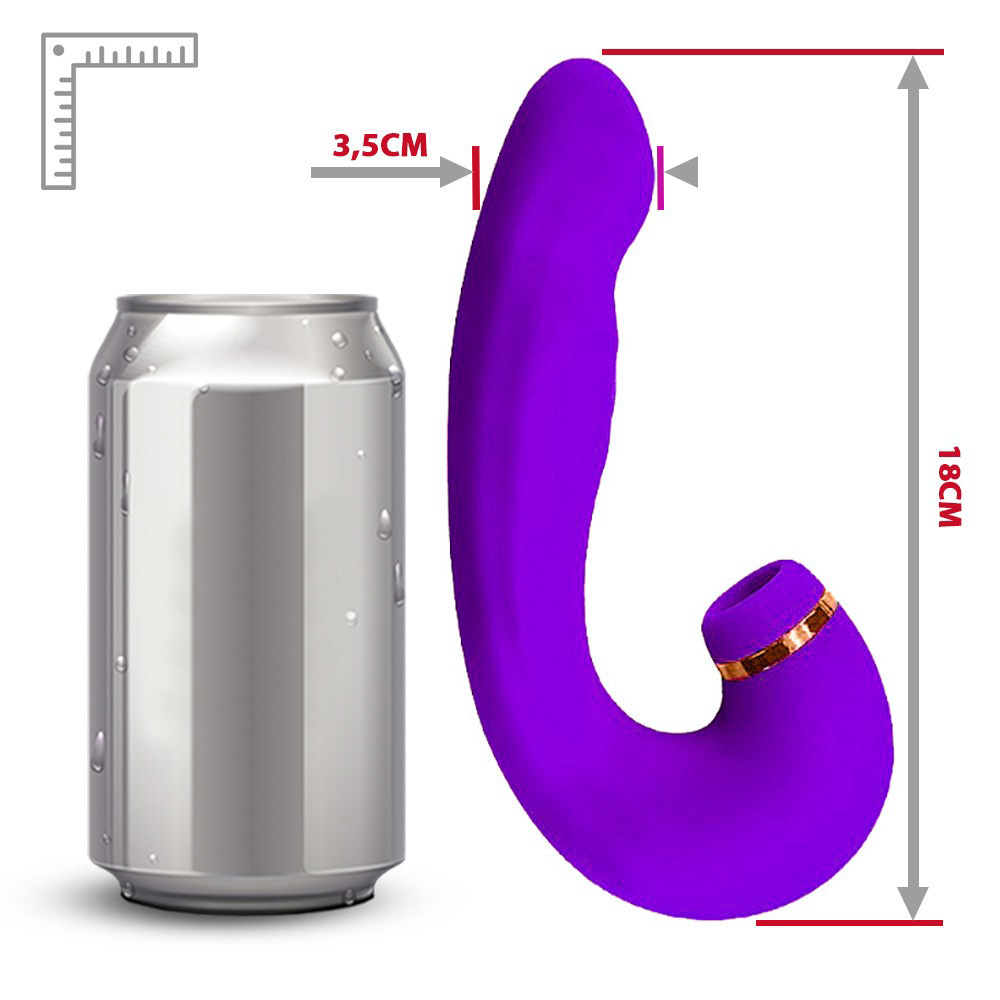 Vibrador Duplo Recarreg�vel Silicone Air Pulse 2 Roxo em vista da base, com bot�es de controle e porta de carregamento