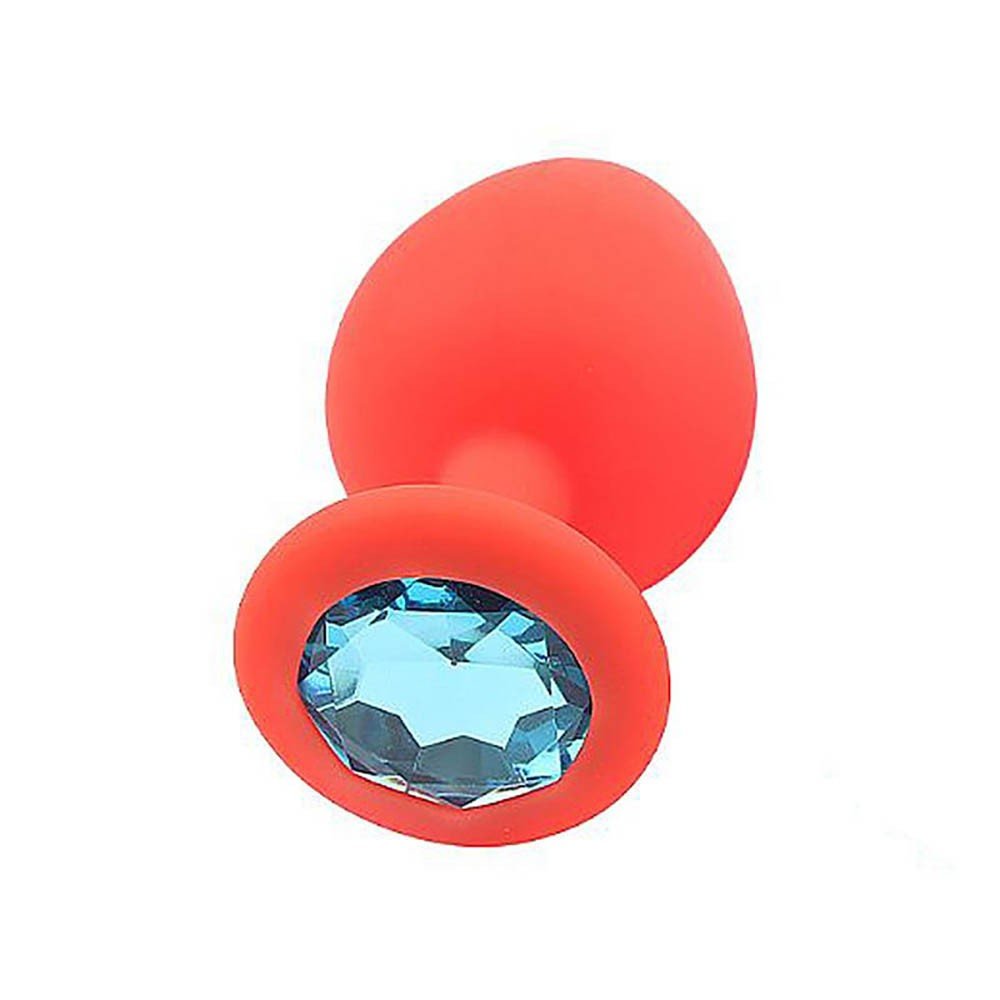 Plug Anal Joia em Silicone com Base Redonda e Pedra Azul 9 x 4cm Vermelho | Foto 02
