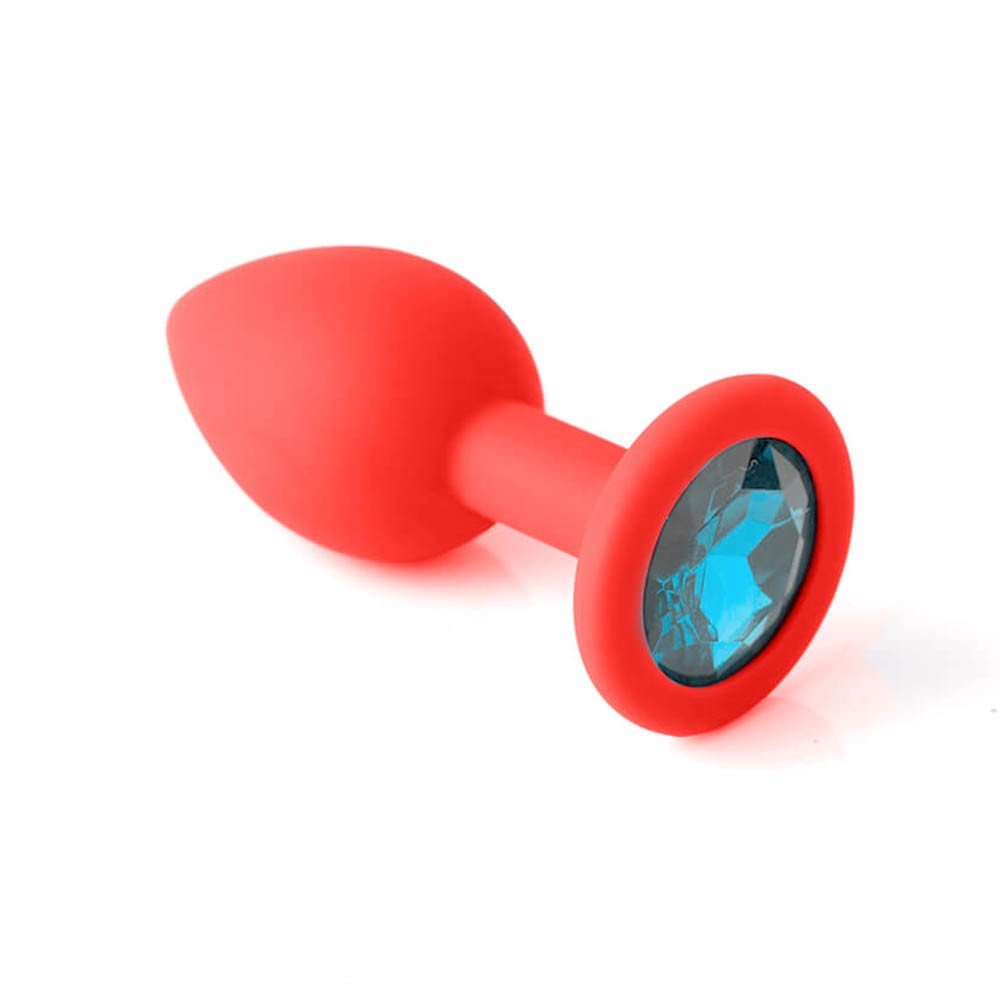 Plug Anal Joia em Silicone com Base Redonda e Pedra Azul 9 x 4cm Vermelho | Foto 04