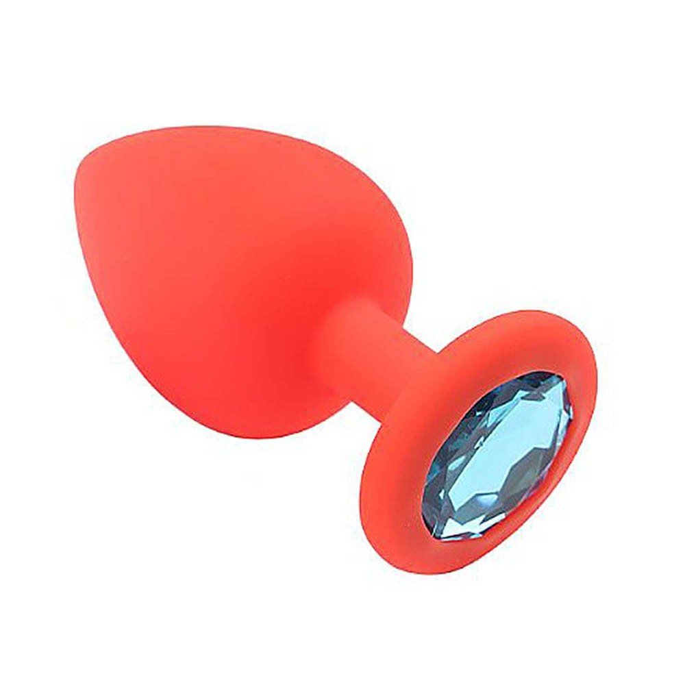 Plug Anal Joia em Silicone com Base Redonda e Pedra Azul 9 x 4cm Vermelho | Foto 05