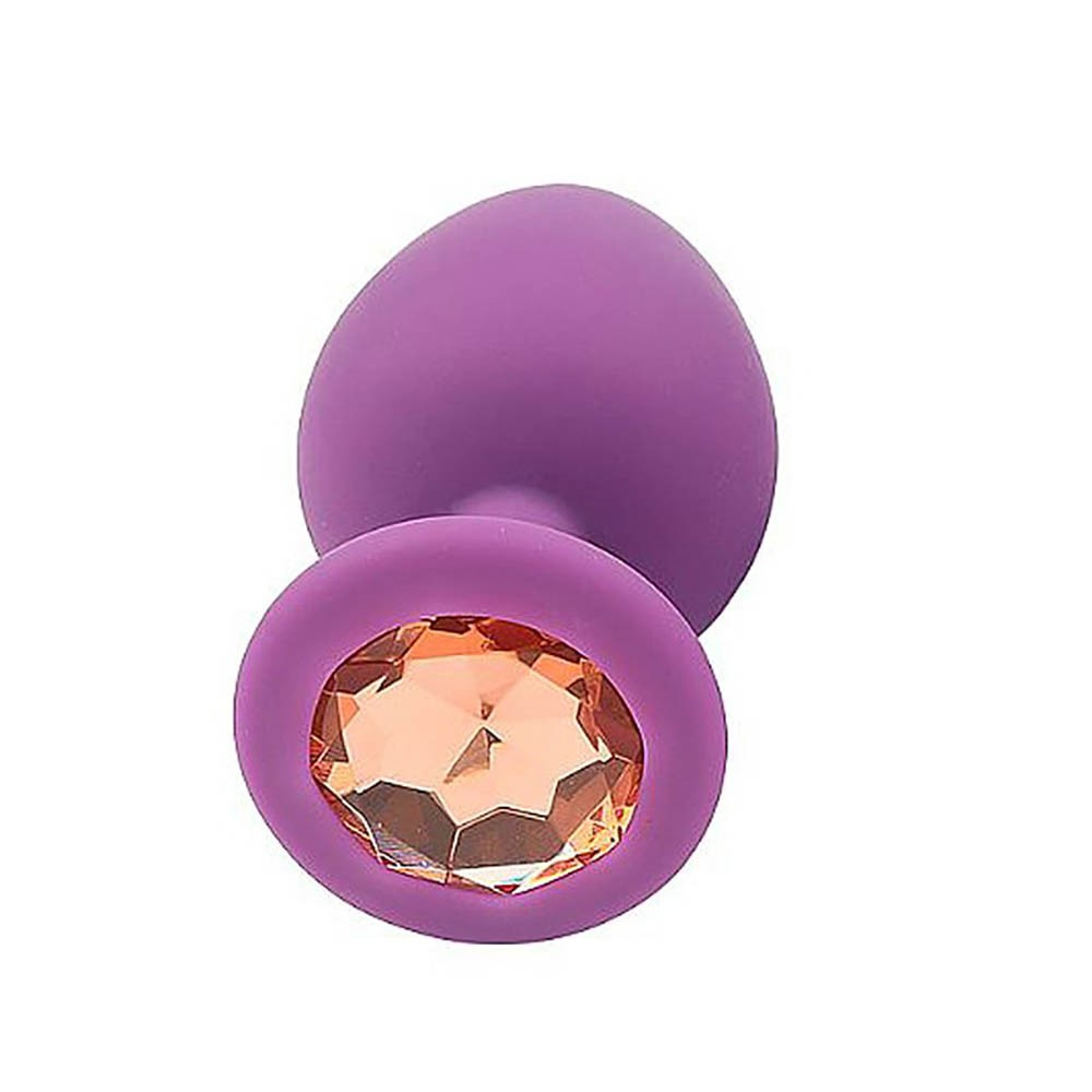 Plug Anal Joia em Silicone com Base Redonda e Pedra Laranja 9 x 4cm Roxo | Foto 02