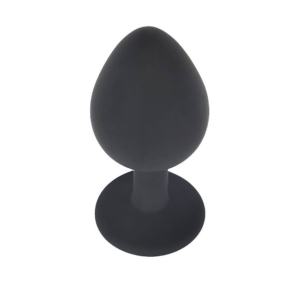Plug Anal Joia em Silicone com Base Redonda e Pedra Rosa 8 x 3,4cm Preto | Foto 03