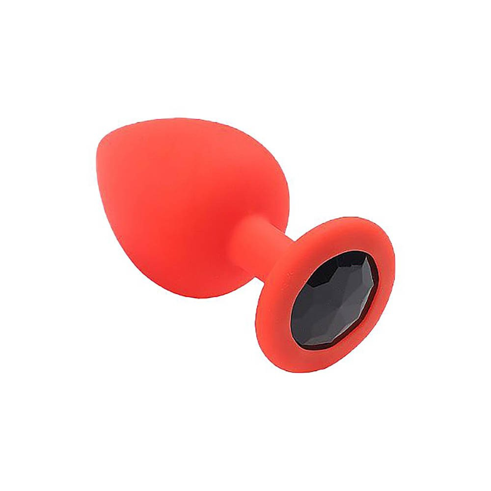 Plug Anal Joia em Silicone com Base Redonda e Pedra Preta 8 x 3,4cm Vermelho | Foto 05