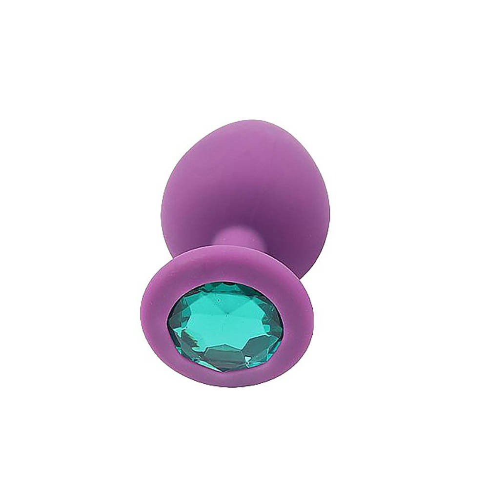 Plug Anal Joia em Silicone com Base Redonda e Pedra Verde 8 x 3,4cm Roxo | Foto 02