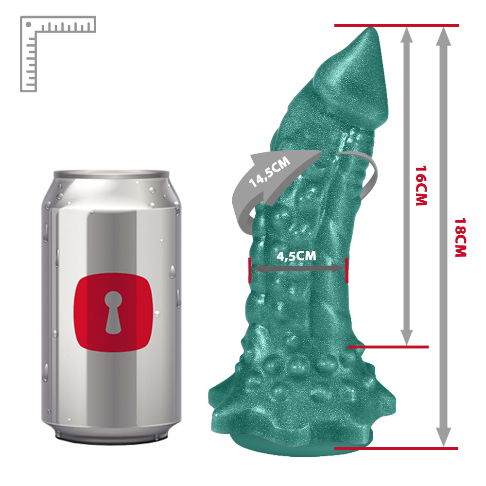 Pênis Feito em PVC Flexível com Massageador Reptile com Vibrador 18 x 4,5cm Verde Cintilante | Foto 06