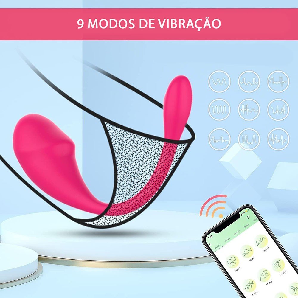 Vista lateral do Vibrador C�psula em Silicone Recarreg�vel 10 Vibra��es Controle por APP Pink