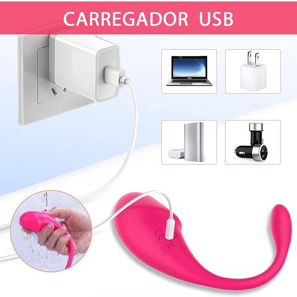 Detalhe do bico do Vibrador C�psula em Silicone Recarreg�vel 10 Vibra��es Controle por APP Pink