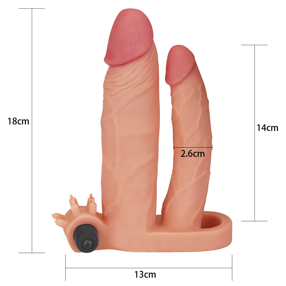 Capa Peniana com Extensor, Vibrador e Anel Companheiro 18,4 x 3,8cm Bege | Foto 04