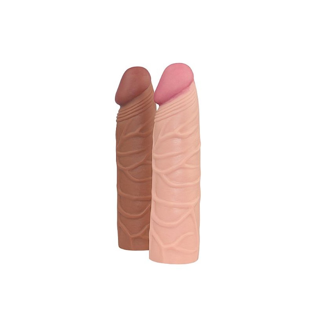 Capa Peniana com Extensor de 2,5cm Bege, vista lateral com detalhes da textura