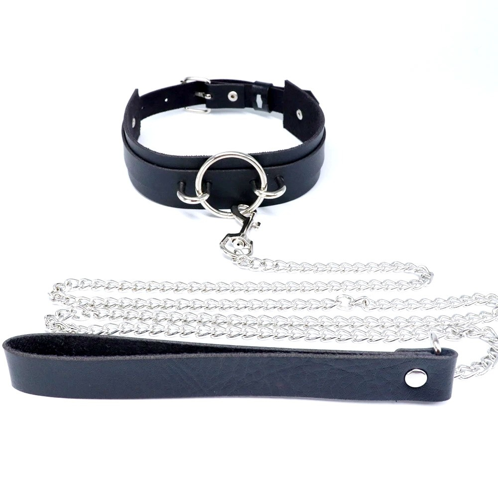 Coleira Social Choker em PU com Argola Prata e Fivela para Ajuste Preta | Foto 02