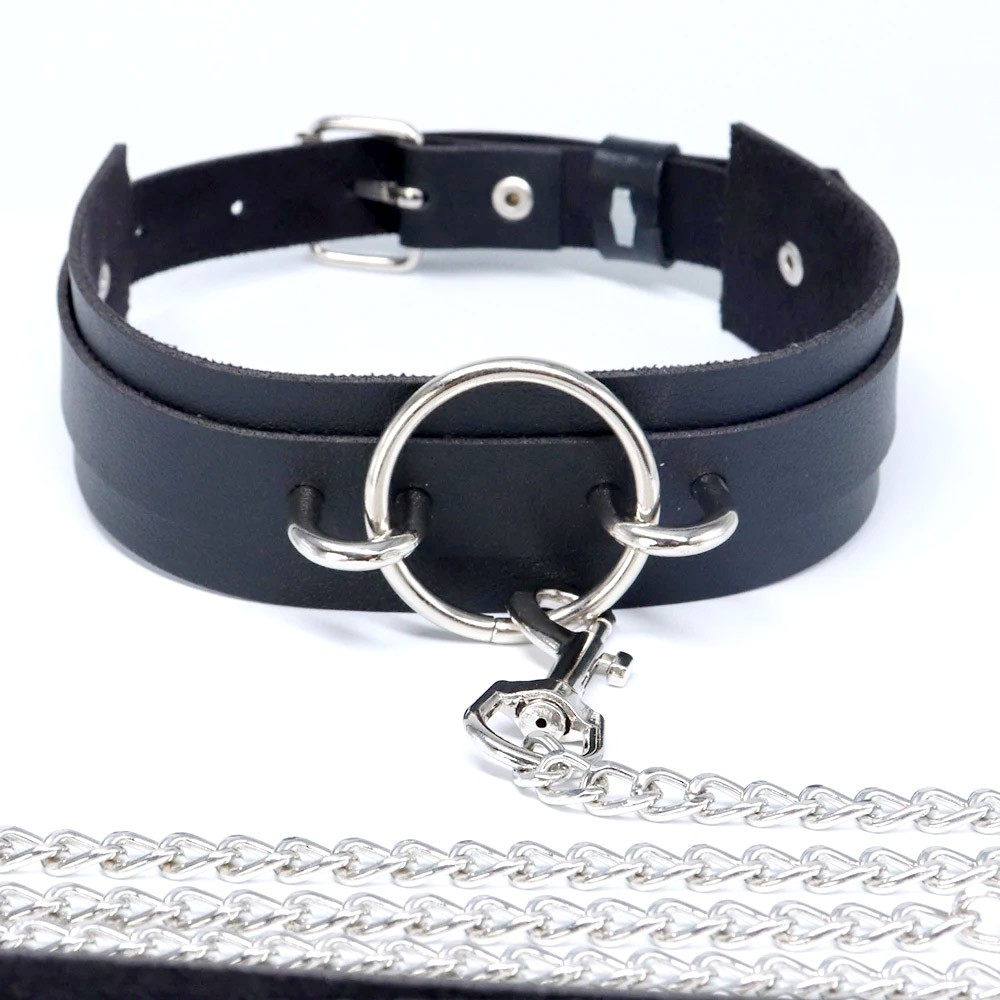 Coleira Social Choker em PU com Argola Prata e Fivela para Ajuste Preta | Foto 03