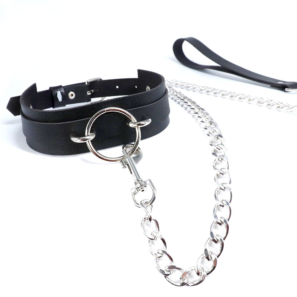 Coleira Social Choker em PU com Argola Prata e Fivela para Ajuste Preta | Foto 05