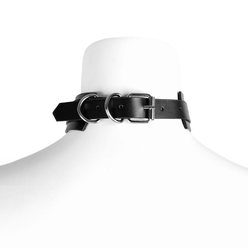 Coleira Social Choker em PU com Argola Prata e Fivela para Ajuste Preta | Foto 06