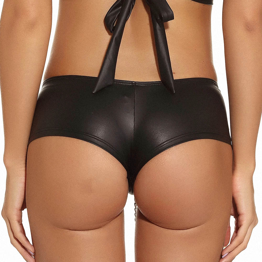 Shorts Sensual em Cirre com Argola e Corrente na Frente Preto - Vista traseira