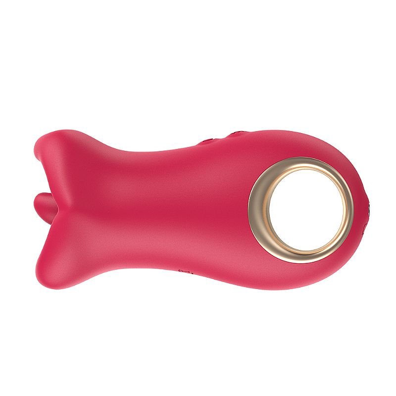 Vibrador clitoriano Aroa Vermelho, vista superior dos bot�es de controle e textura do silicone