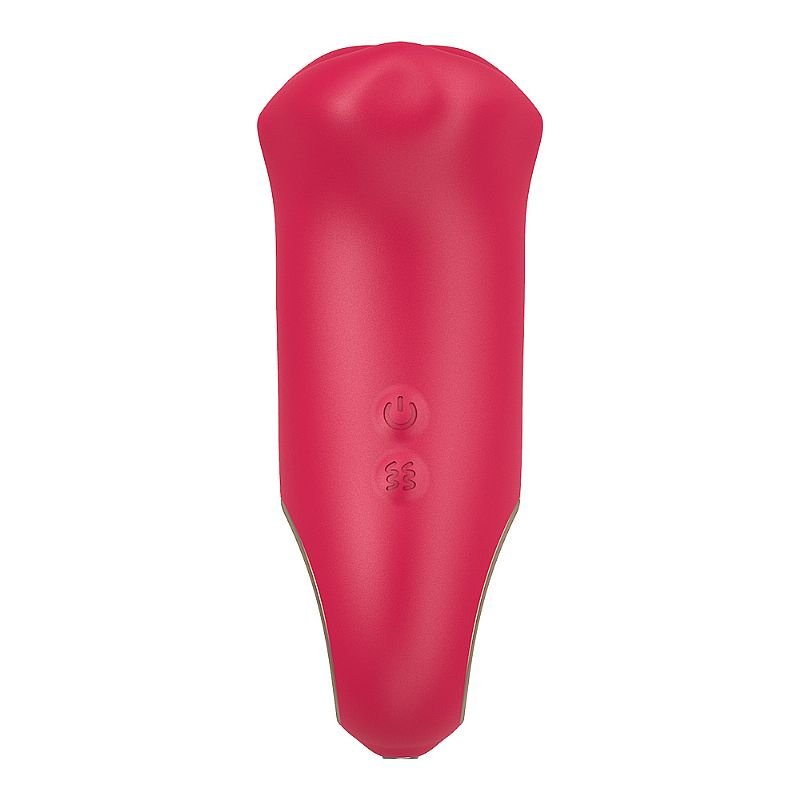 Vibrador Aroa Vermelho, vista diagonal do bocal de pulsos e vibra��es