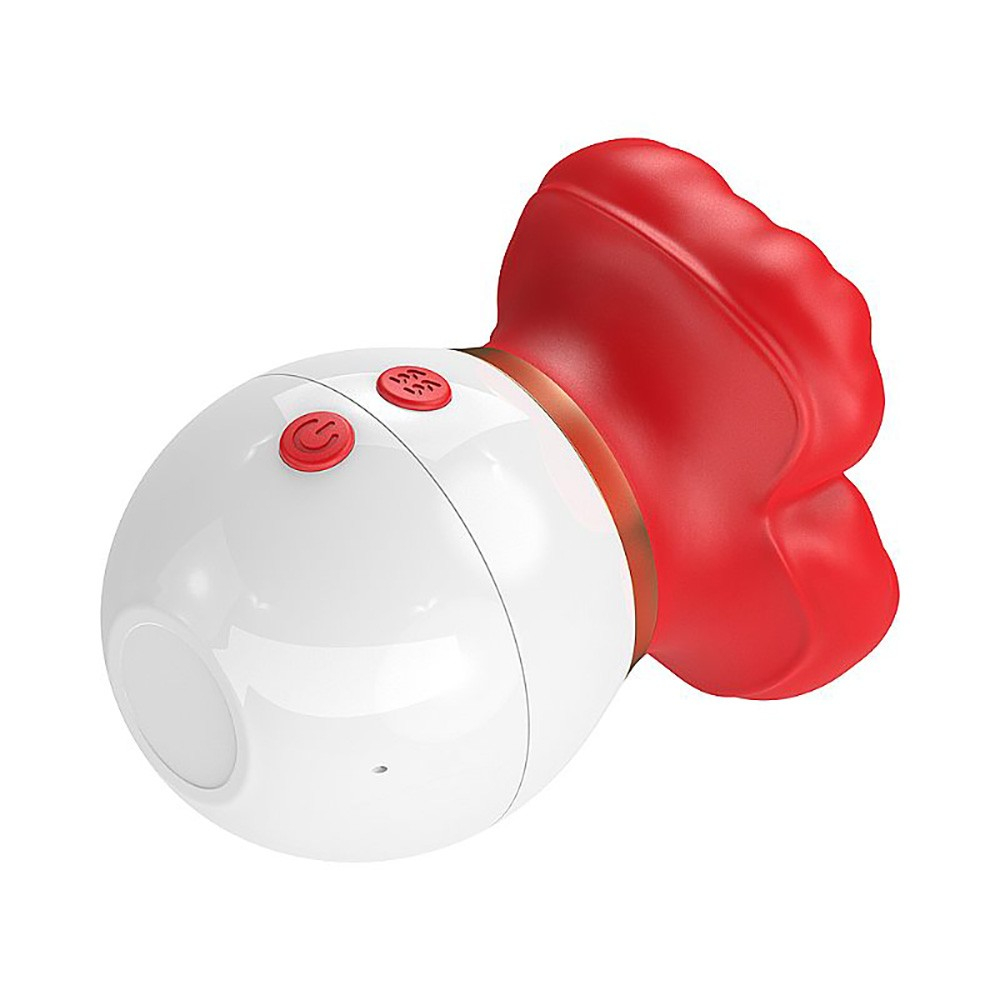Sugador para Clit�ris Silicone Recarreg�vel em vista lateral, destacando o corpo branco, o anel dourado e a parte de suc��o vermelha.