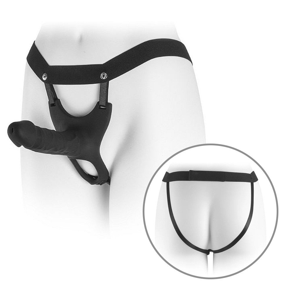 Capa Peniana em Silicone com 15cm Extensor Interno de 5cm com Orif�cio na Glande e Cinta Preto | Foto 02