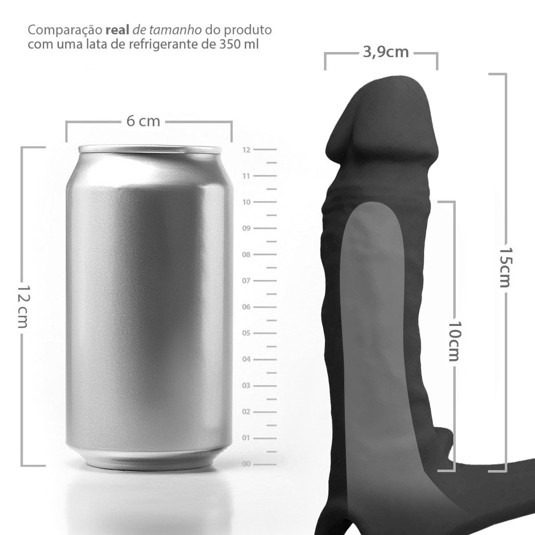 Capa Peniana em Silicone com 15cm Extensor Interno de 5cm com Orif�cio na Glande e Cinta Preto | Foto 06