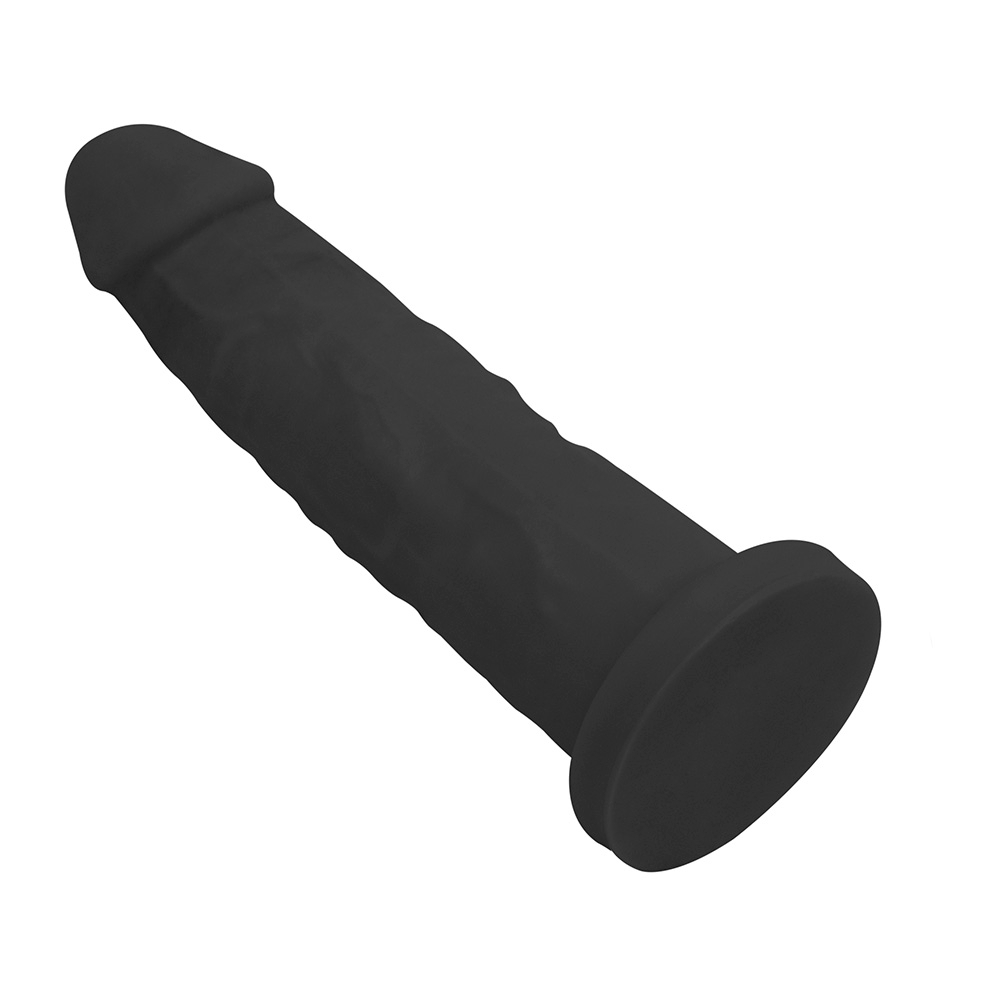 P�nis de Borracha com Base Lunes 14 x 4cm Preto, em vista superior obl�qua, evidenciando o design anat�mico.