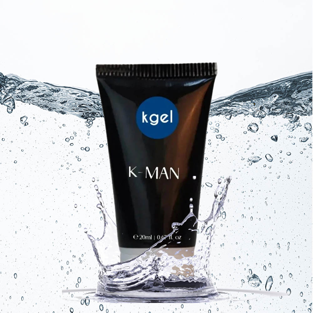 Gel K-Man com efeito de �gua espirrando ao redor da embalagem