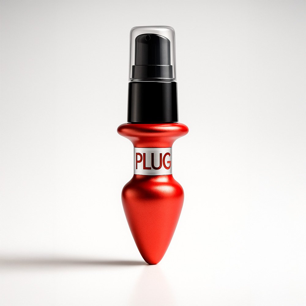 Vibrador L�quido Beij�vel Aroma e Sabor Morango do Amor 15ml, frasco vermelho met�lico com dosador preto, de frente, em fundo branco.