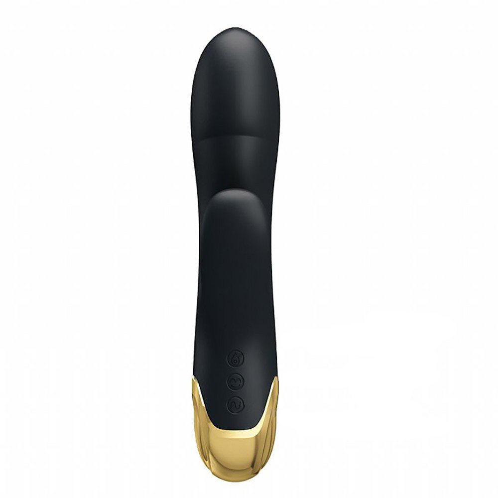 Vibrador Duplo Recarreg�vel Preto com Ouro 18K em vista de frente