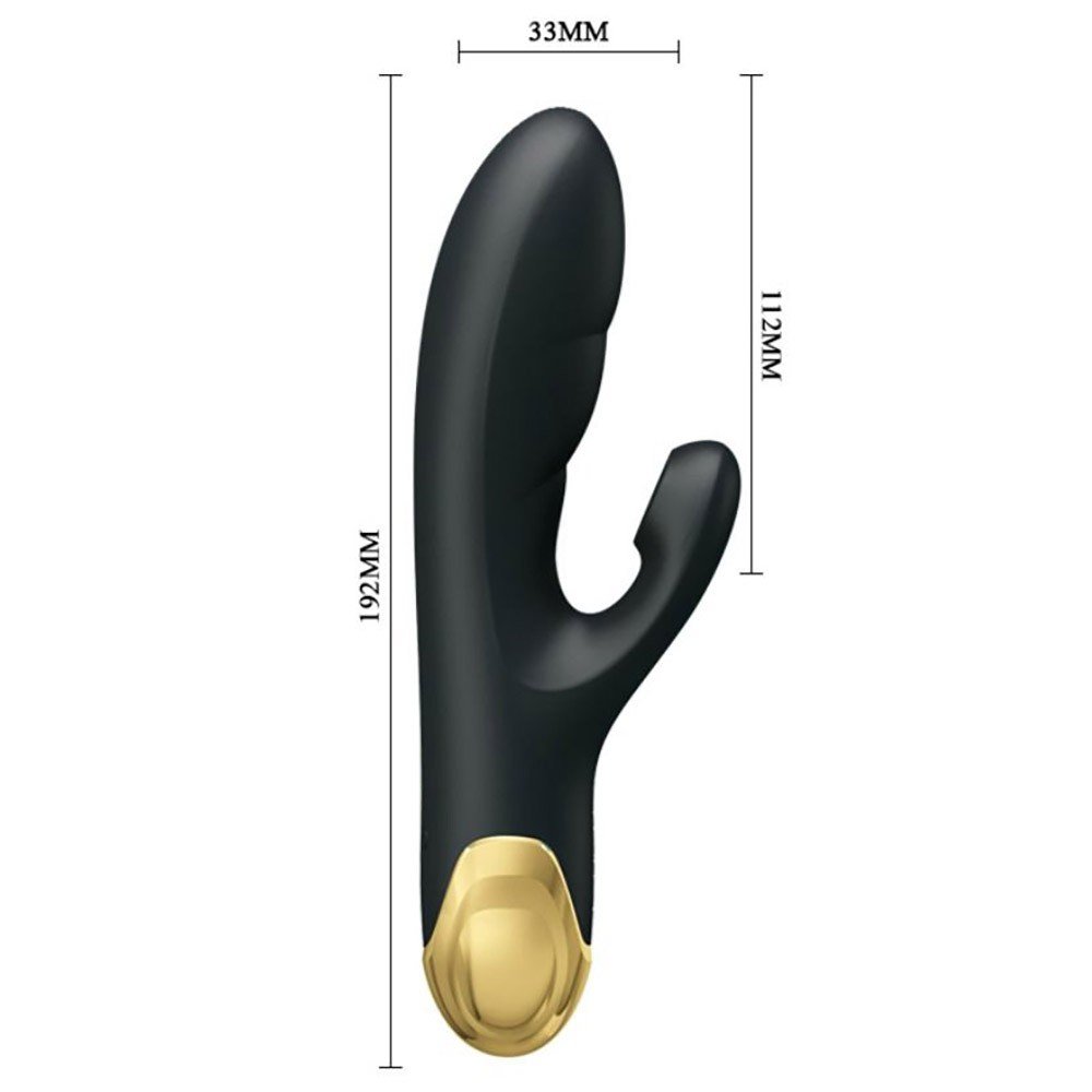 Vibrador Duplo Recarreg�vel Preto com Ouro 18K em vista lateral