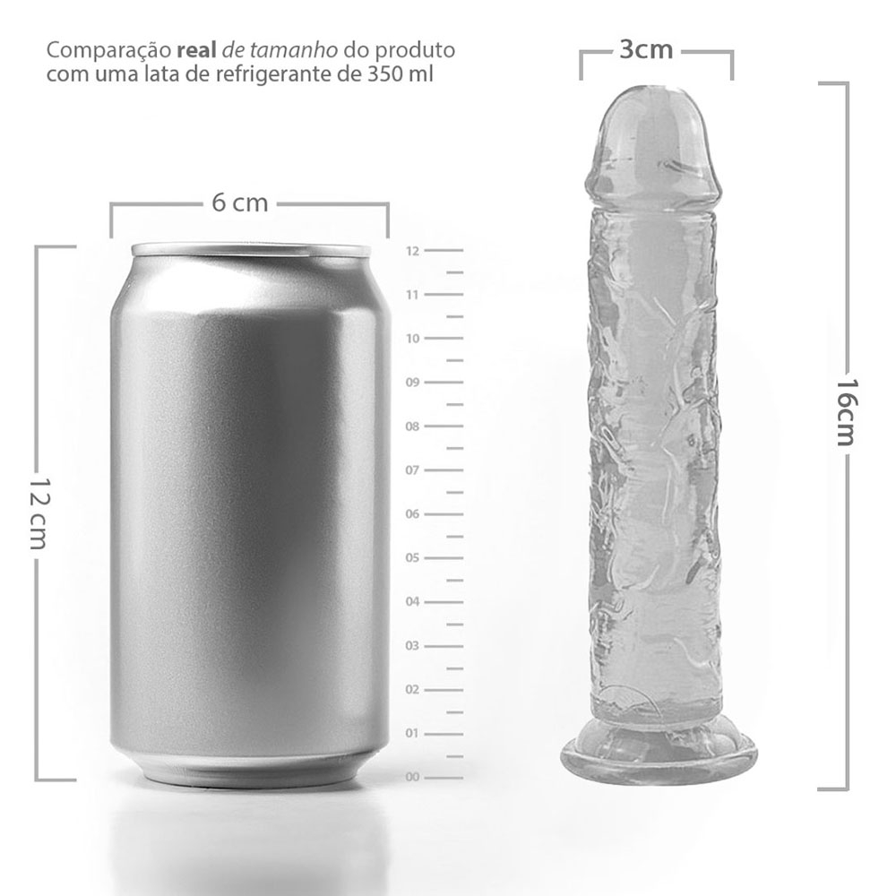 Pênis Realístico com Ventosa Slim - Dildo em TPE (Jelly Macio) Flexível 16 x 3cm Transparente | Foto 06
