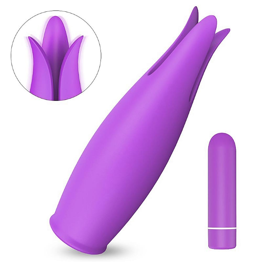 Vibrador Bullet em Silicone Recarreg�vel com 9 Vibra��es e Capa Massageadora Bud Roxo - Vista do bullet dentro da capa Bud