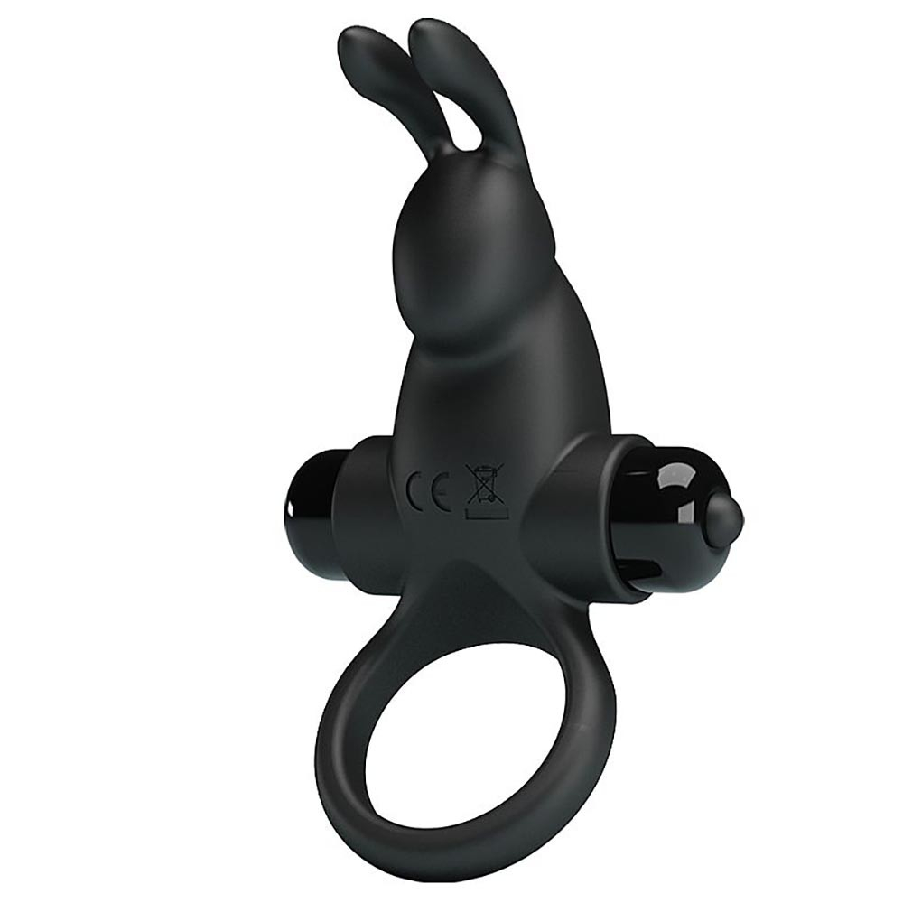 Anel Peniano em Silicone com 10 Vibrações Formato Coelho Ring I Preto | Foto 02