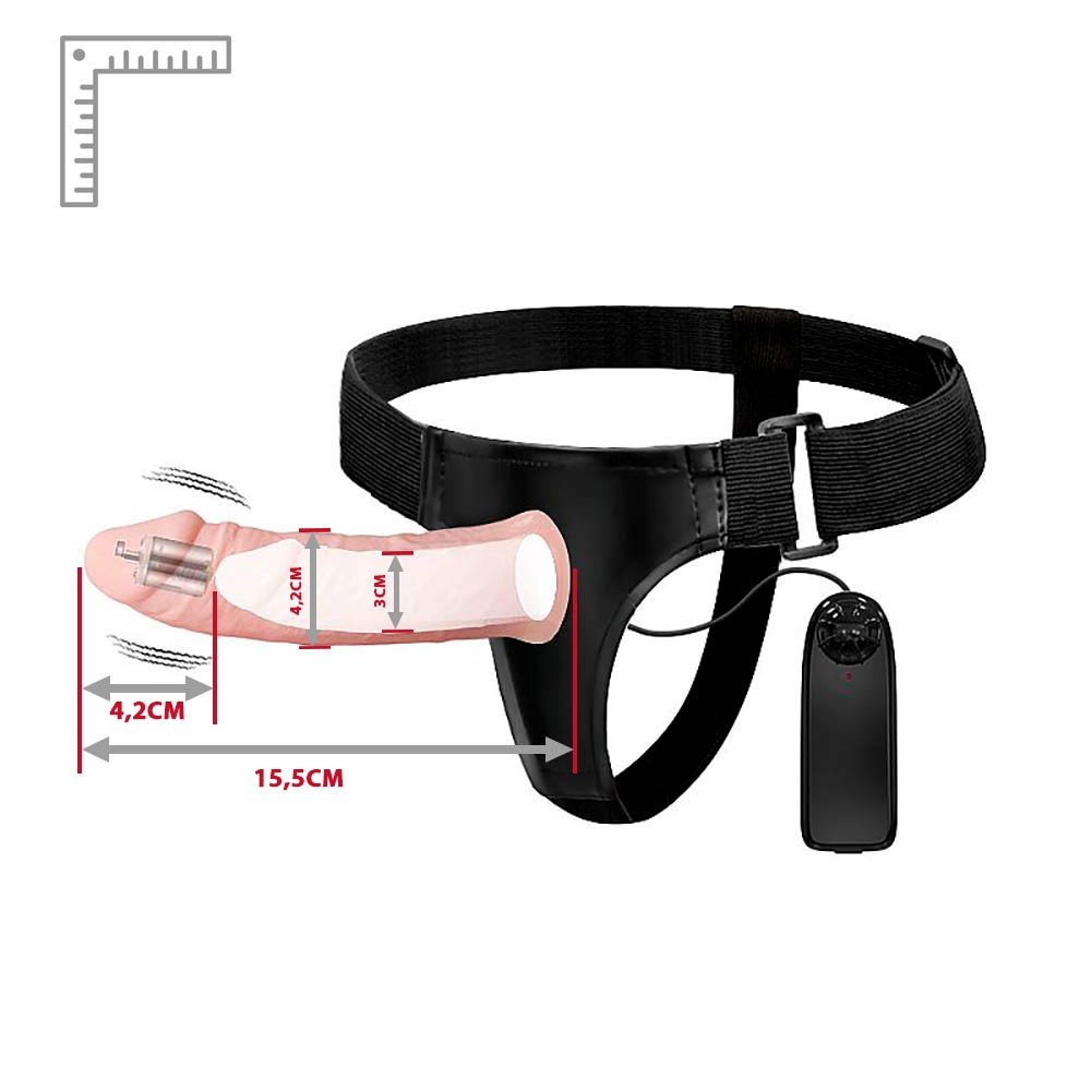 Capa Peniana com Cinta em PVC Real�stica e Vibrador com Controle com Fio 15,5 x 3cm Bege | Foto 06